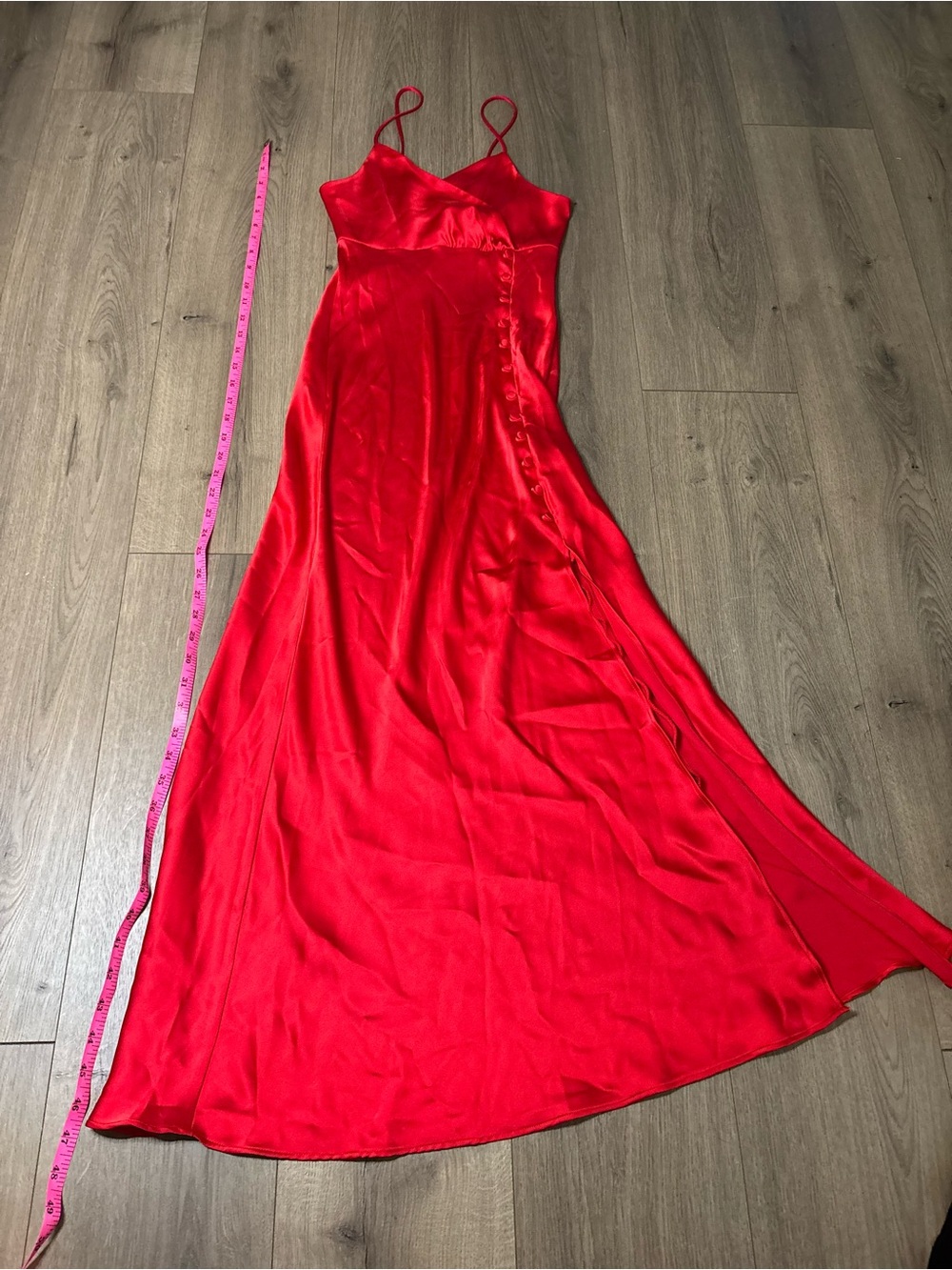 Zara Red Satin Slip Dress with Spaghetti Straps